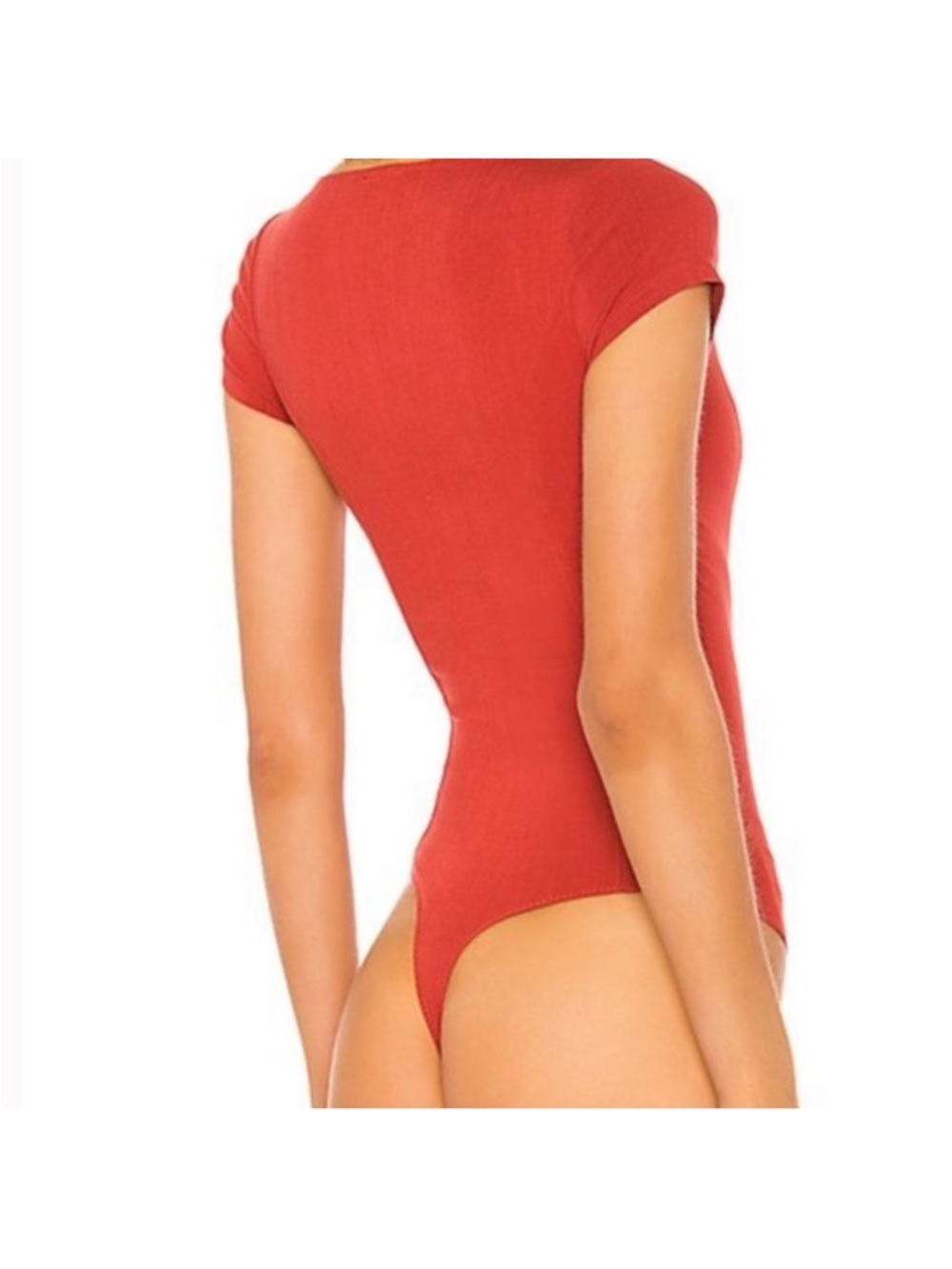 Free People Deep Conversations Rust Red Deep V Short Sleeve Bodysuit - Picture 3 of 11